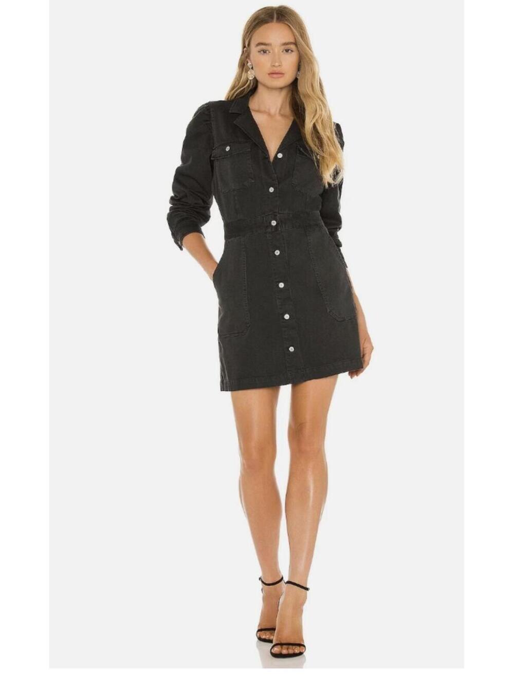 RAILS Lisette Carbon Gray Black Denim 4-Pocket Button-Up Shirt Dress NWT